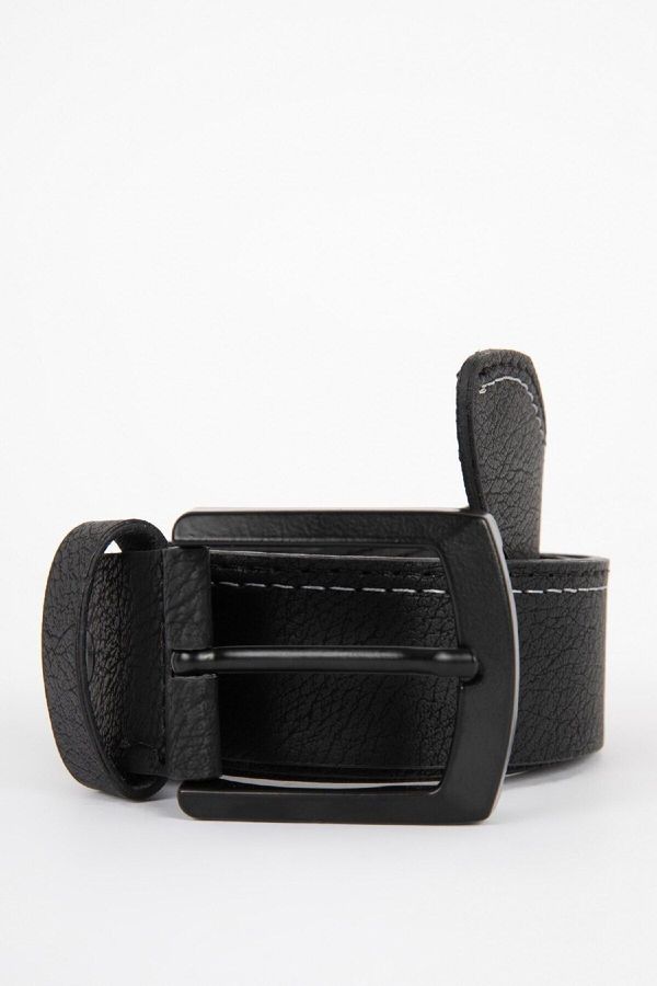 DEFACTO DEFACTO Men's Rectangular Buckle Faux Leather Jean Belt