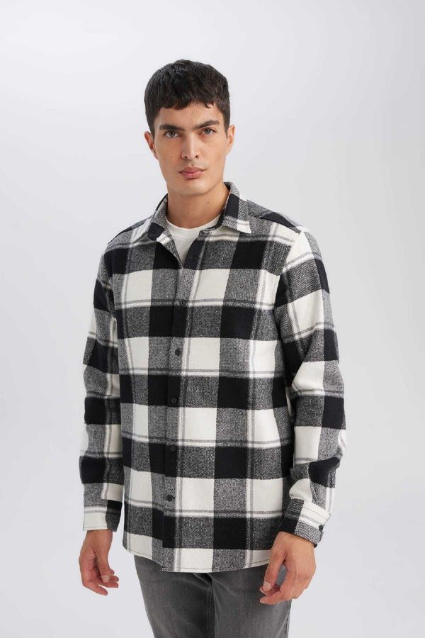 DEFACTO DEFACTO Men's White Regular Fit Polo Collar Plaid Lumberjack Flannel Long Sleeve Shirt