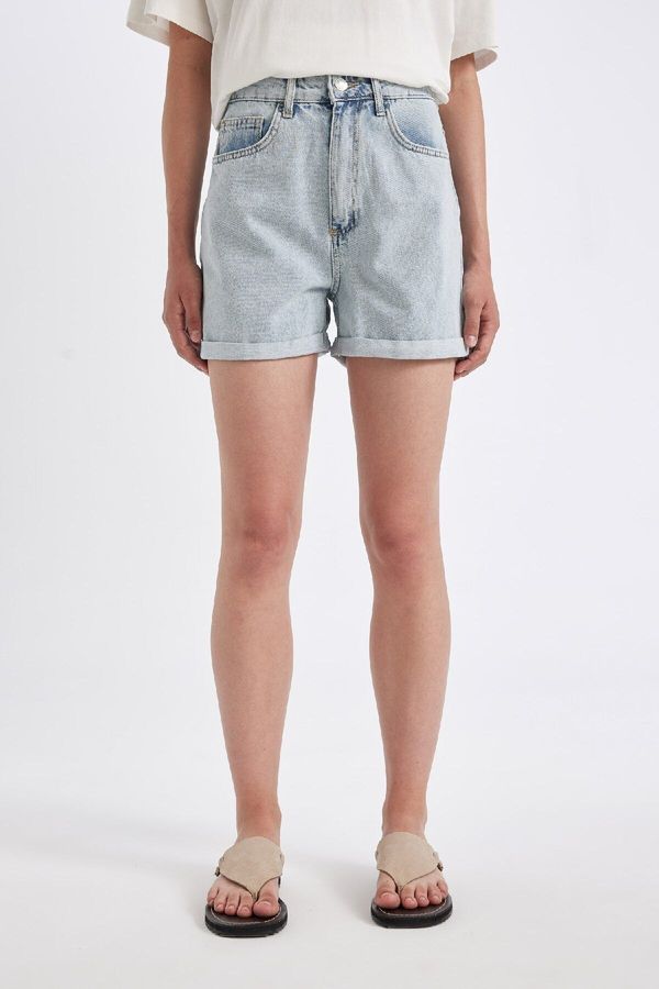 DEFACTO DEFACTO Mom Fit High Waist Folded Leg Jean Shorts