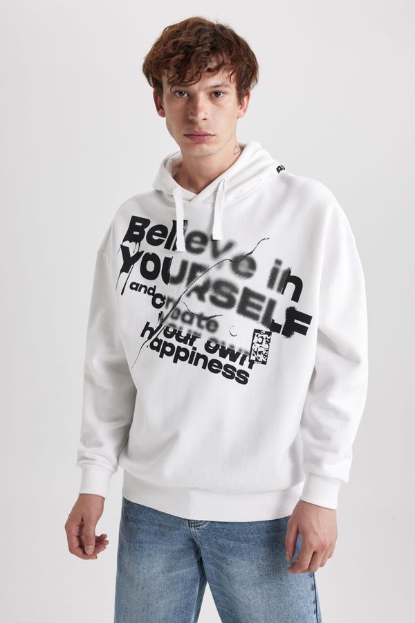 DEFACTO DEFACTO Oversize Fit Hooded Printed Sweatshirt