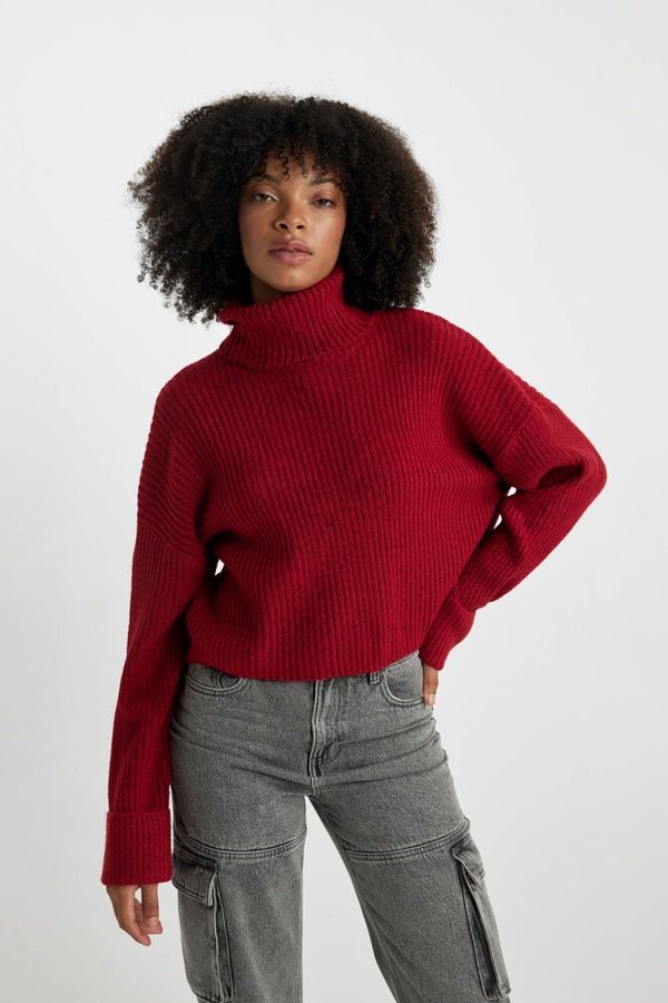 DEFACTO DEFACTO Oversize Fit Red Turtleneck Sweater