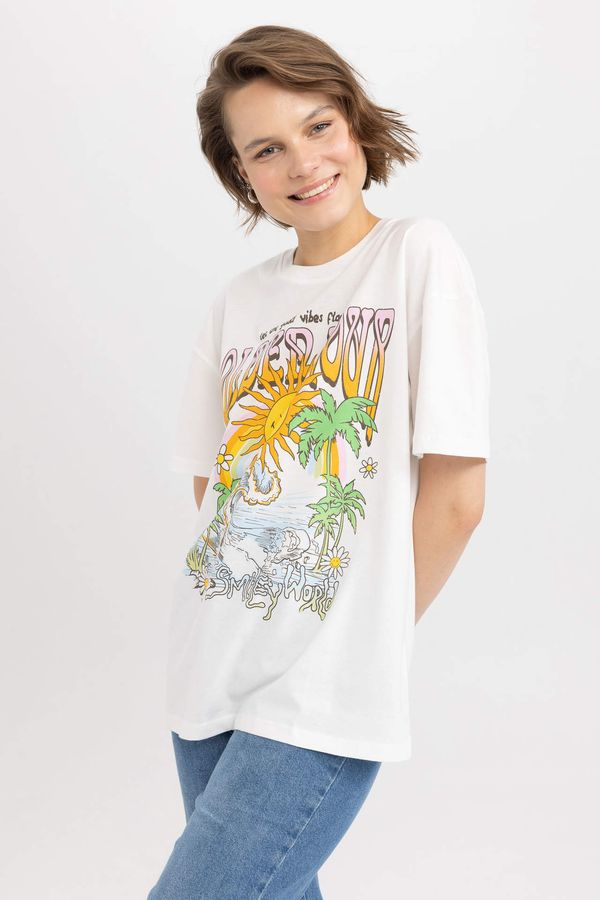 DEFACTO DEFACTO Oversize Fit Smiley Licence Printed Short Sleeve T-Shirt