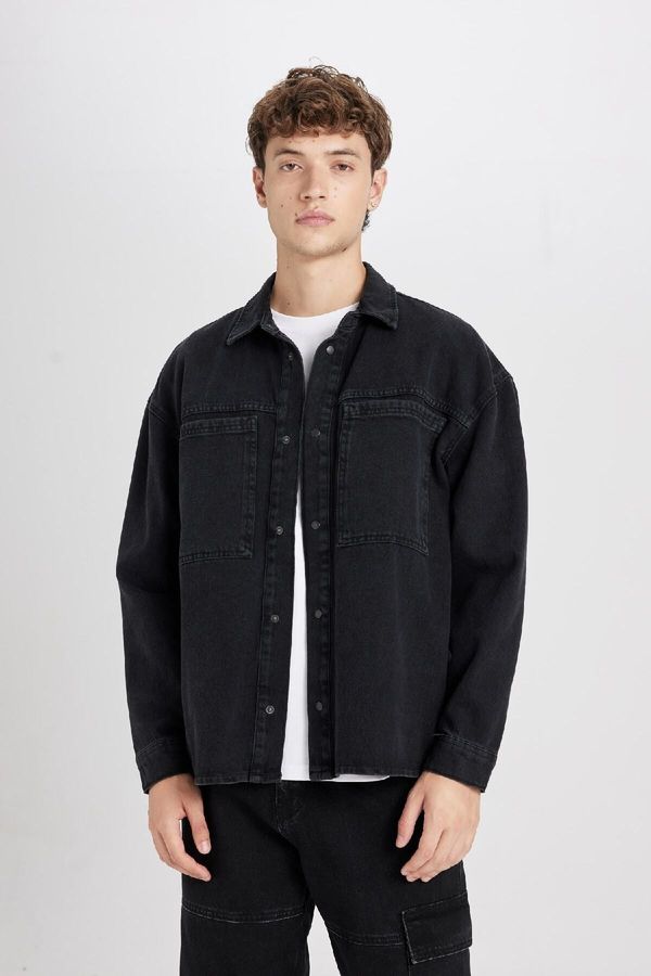 DEFACTO DEFACTO Oversize Wide Cut Jean Long Sleeve Basic Shirt