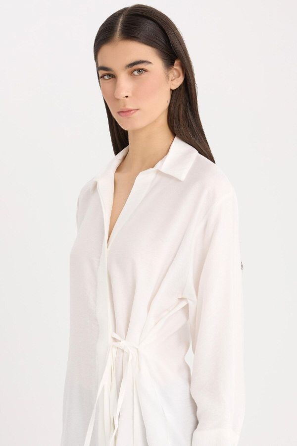 DEFACTO DEFACTO Oversize Wide Fit Buttoned Long Sleeve White Shirt