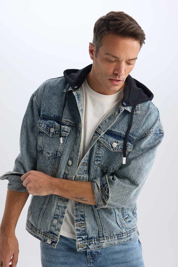 DEFACTO DEFACTO Oversize Wide Fit Hooded Buttoned Jean Jacket