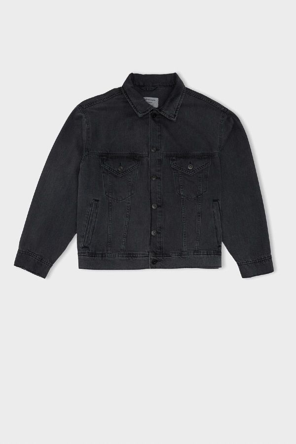 DEFACTO DEFACTO Oversize Wide Fit Polo Collar Buttoned Pocket Washed Jean Jacket