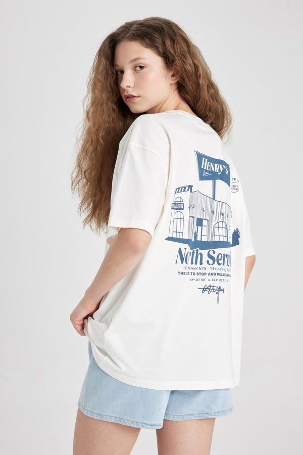 DEFACTO DEFACTO Oversize Wide Pattern Crew Neck Back Printed Short Sleeve T-Shirt
