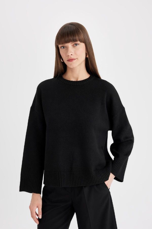 DEFACTO DEFACTO Oversize Wide Pattern Crew Neck Basic Plain Knitwear Sweater