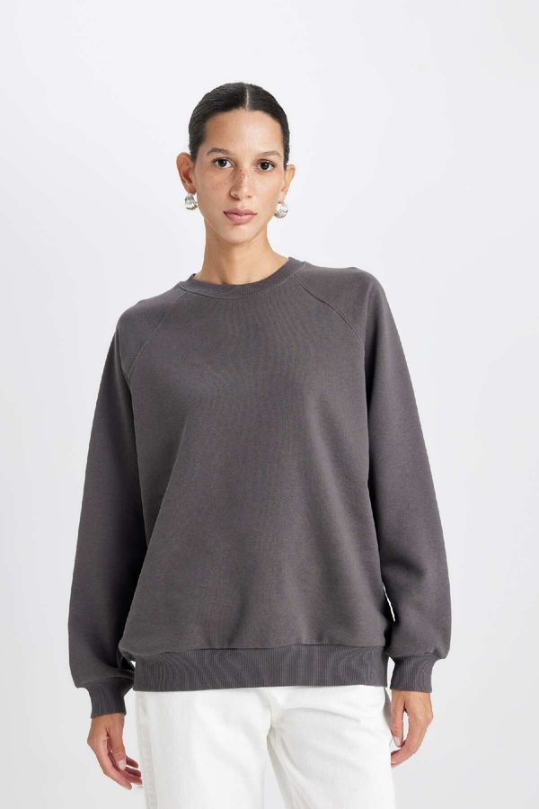 DEFACTO DEFACTO Oversize Wide Pattern Crew Neck Thick Basic Plain Casual Sweatshirt