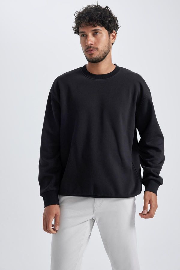 DEFACTO DEFACTO Oversize Wide Pattern Crew Neck Thick Basic Plain Sweatshirt