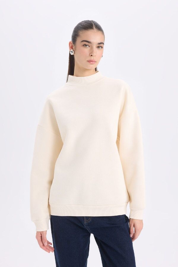 DEFACTO DEFACTO Oversize Wide Pattern Half Turtleneck Basic Plain Thick Fabric Sweatshirt