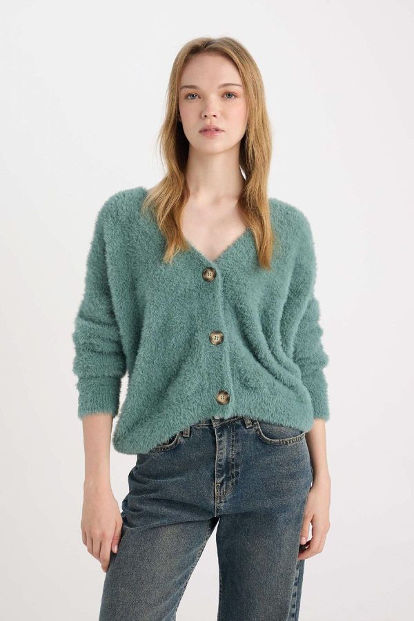 DEFACTO DEFACTO Oversize Wide Pattern V Neck Knitwear Cardigan