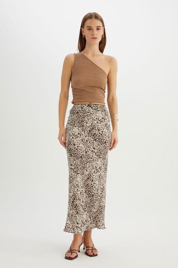 DEFACTO DEFACTO Pencil Leopard Patterned High Waist Moroccan Maxi Skirt