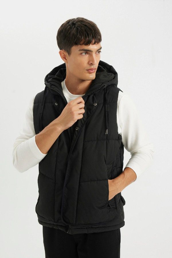 DEFACTO DEFACTO Puffer Vest Hooded Zippered Snap Pocket