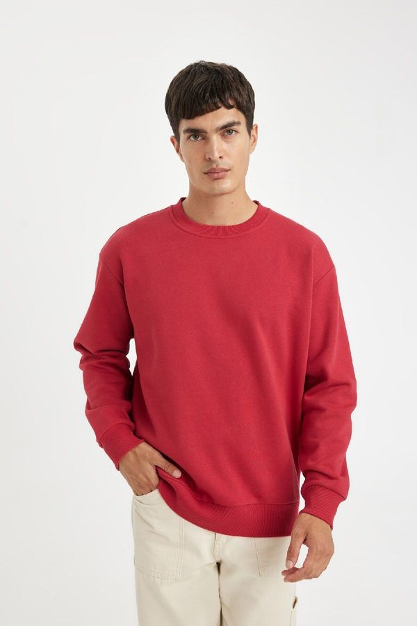 DEFACTO DEFACTO Red Oversize Wide Pattern Crew Neck Thick Fabric Basic Plain Sweatshirt