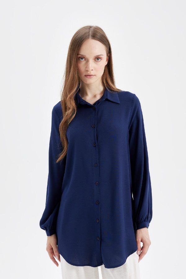 DEFACTO DEFACTO Regular Fit Basic Plain Viscose Long Sleeve Shirt Tunic