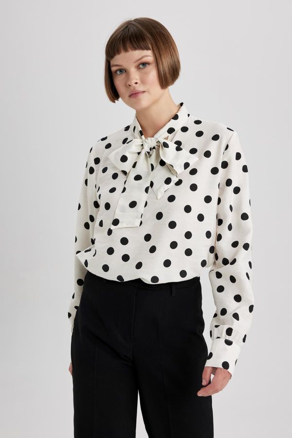 DEFACTO DEFACTO Regular Fit Bow Collar Long Sleeve Blouse