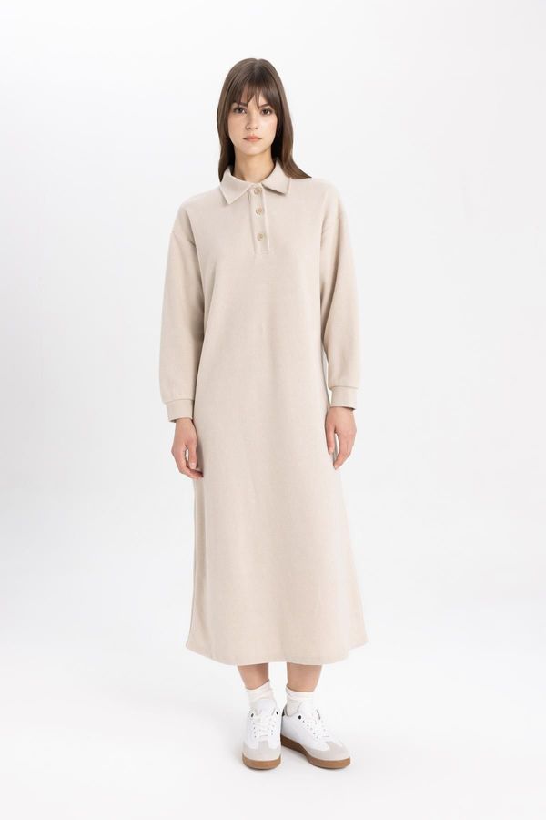 DEFACTO DEFACTO Regular Fit Buttoned Shirt Collar Basic Plain Long Sleeve Thessaloniki Fabric Knit Dress B7260ax24sp