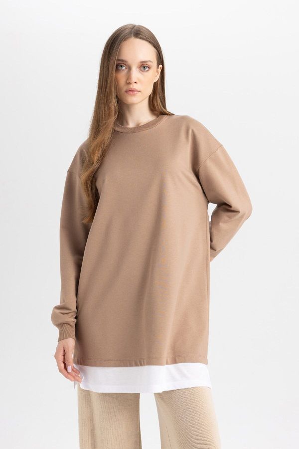 DEFACTO DEFACTO Regular Fit Crew Neck Basic Plain Sweatshirt Tunic