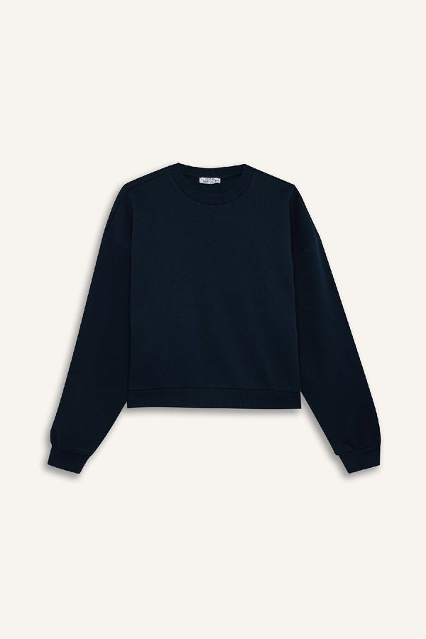 DEFACTO DEFACTO Regular Fit Crew Neck Basic Thick Fabric Navy Blue Sweatshirt