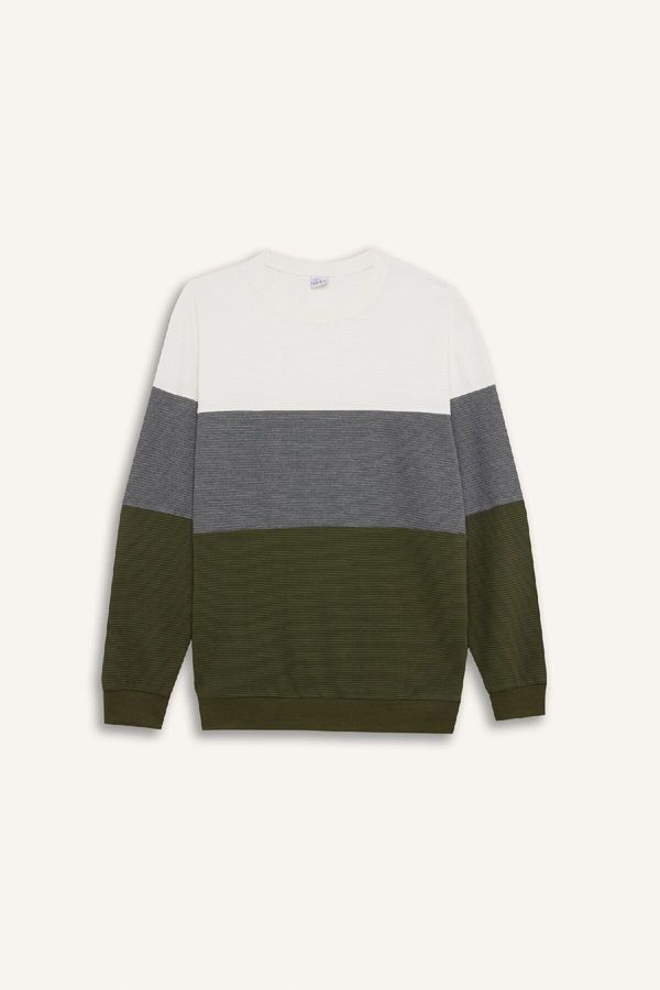 DEFACTO DEFACTO Regular Fit Crew Neck Color Block Jacquard Sweatshirt