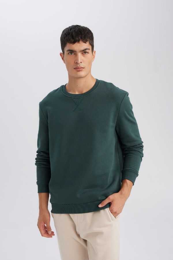 DEFACTO DEFACTO Regular Fit Crew Neck Thick Basic Plain Sweatshirt