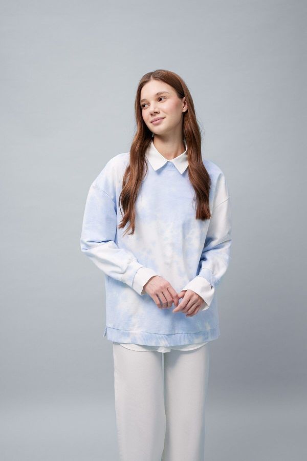 DEFACTO DEFACTO Regular Fit Crew Neck Tie Dye Sweatshirt Tunic