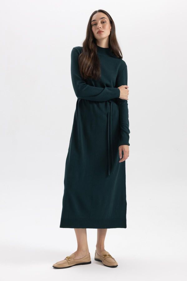 DEFACTO DEFACTO Regular Fit Half Turtleneck Basic Plain Slit Long Sleeve Maxi Knit Dress