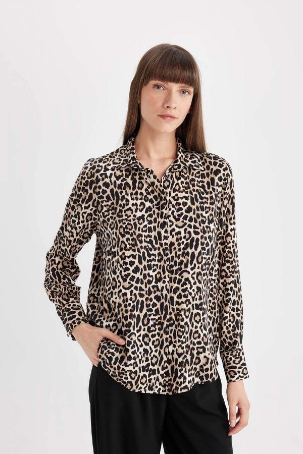 DEFACTO DEFACTO Regular Fit Leopard Print Long Sleeve Shirt