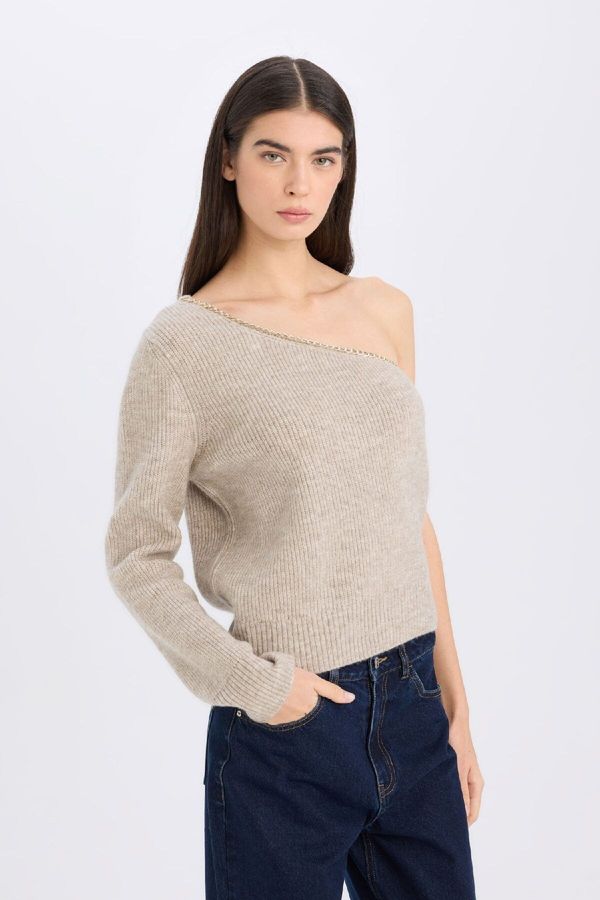 DEFACTO DEFACTO Regular Fit One Shoulder Basic Plain Tirko Sweater