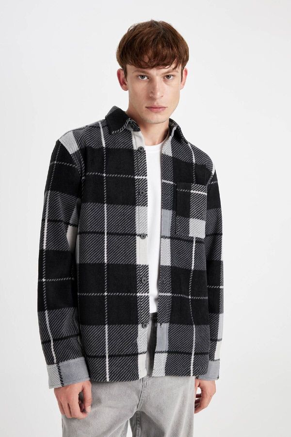 DEFACTO DEFACTO Regular Fit Plaid Fleece Long Sleeve Shirt