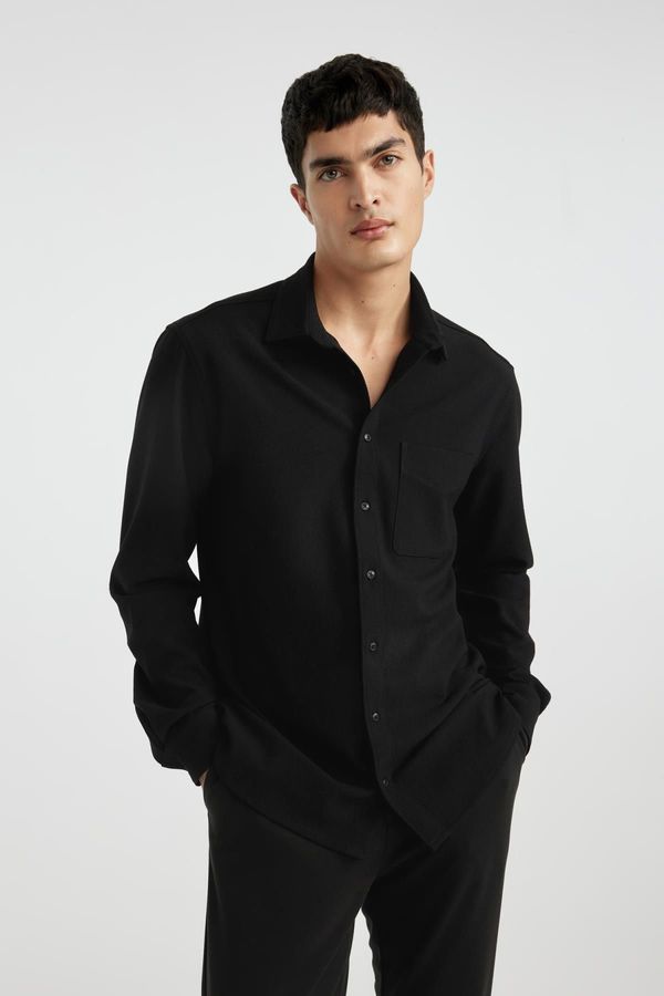 DEFACTO DEFACTO Regular Fit Polo Collar Crinkle Basic Plain Long Sleeve Shirt
