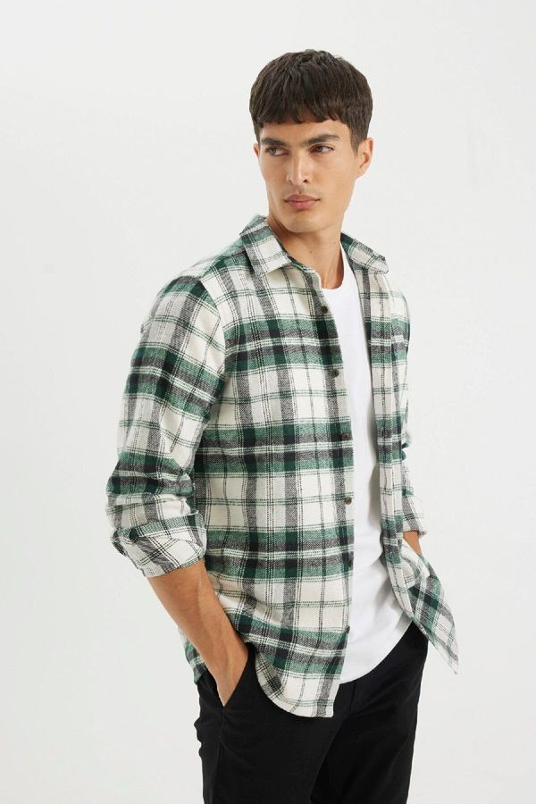 DEFACTO DEFACTO Regular Fit Polo Collar Plaid Flannel Long Sleeve Shirt