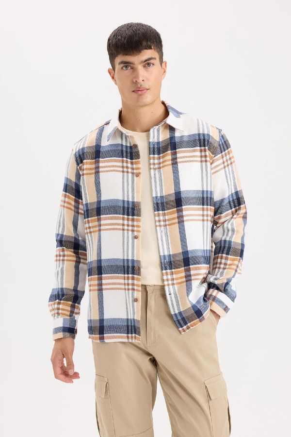 DEFACTO DEFACTO Regular Fit Polo Collar Plaid Flannel Long Sleeve Shirt D5835AX24AU