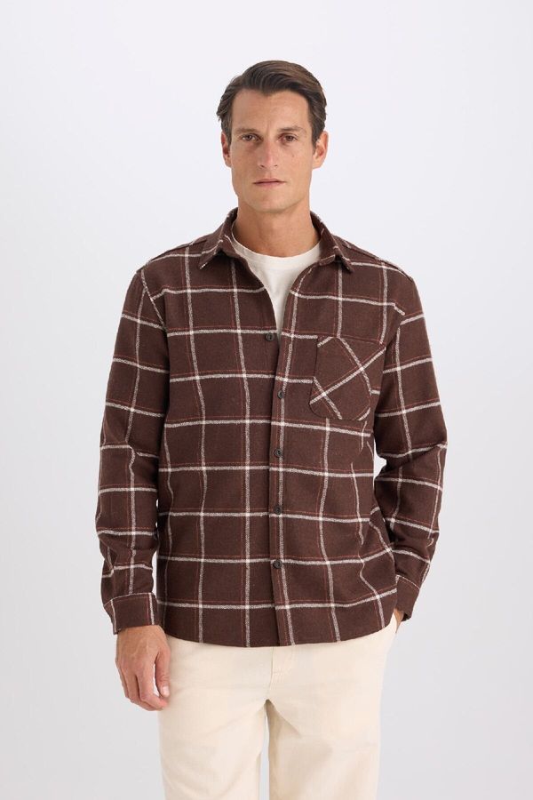 DEFACTO DEFACTO Regular Fit Polo Collar Plaid Flannel Long Sleeve Shirt