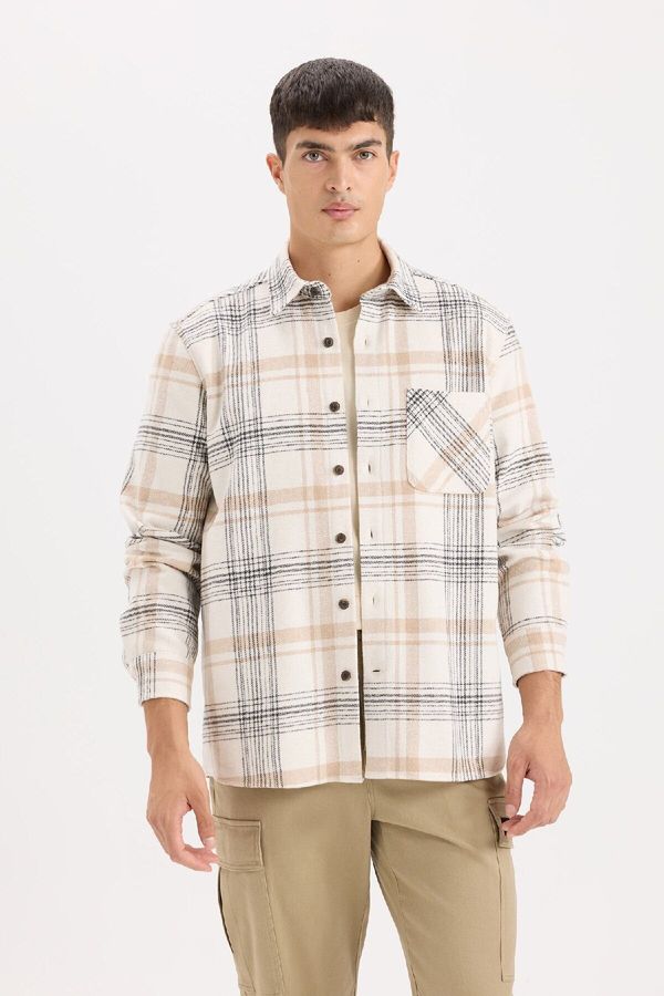 DEFACTO DEFACTO Regular Fit Polo Collar Plaid Flannel Long Sleeve Shirt