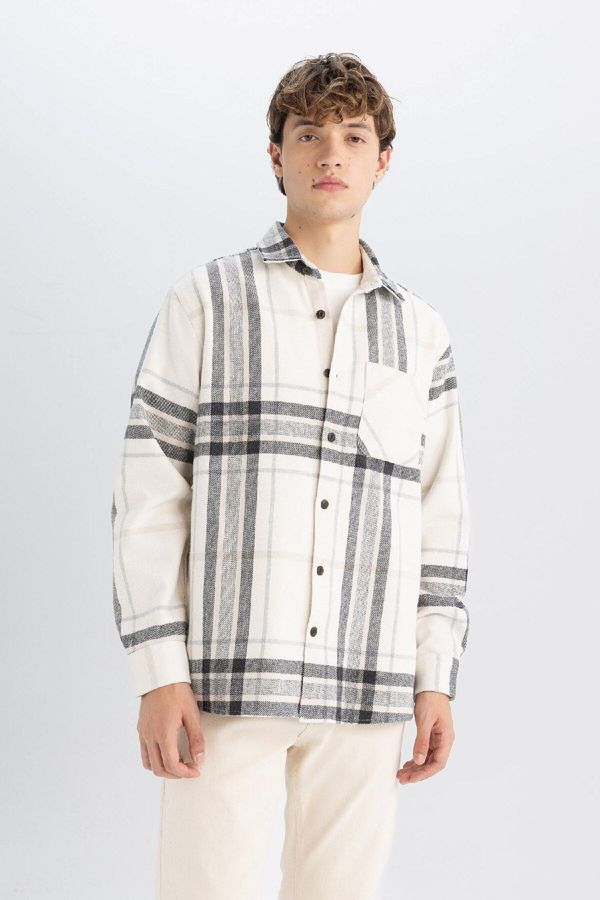 DEFACTO DEFACTO Regular Fit Polo Collar Plaid Lumberjack Flannel Long Sleeve Shirt