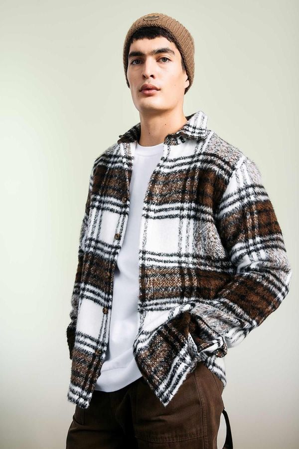 DEFACTO DEFACTO Regular Fit Polo Neck Checked Patterned Shirt Jacket