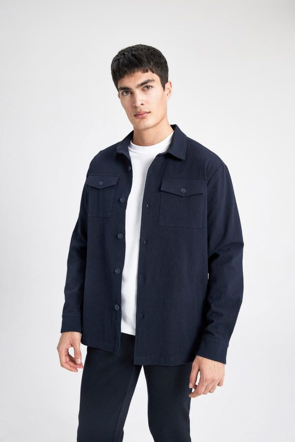 DEFACTO DEFACTO Regular Fit Polo Neck Seersucker Textured Shirt Jacket