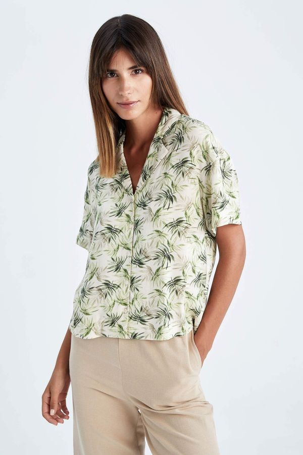 DEFACTO DEFACTO Regular Fit Short Sleeve Palm Print Viscose Shirt