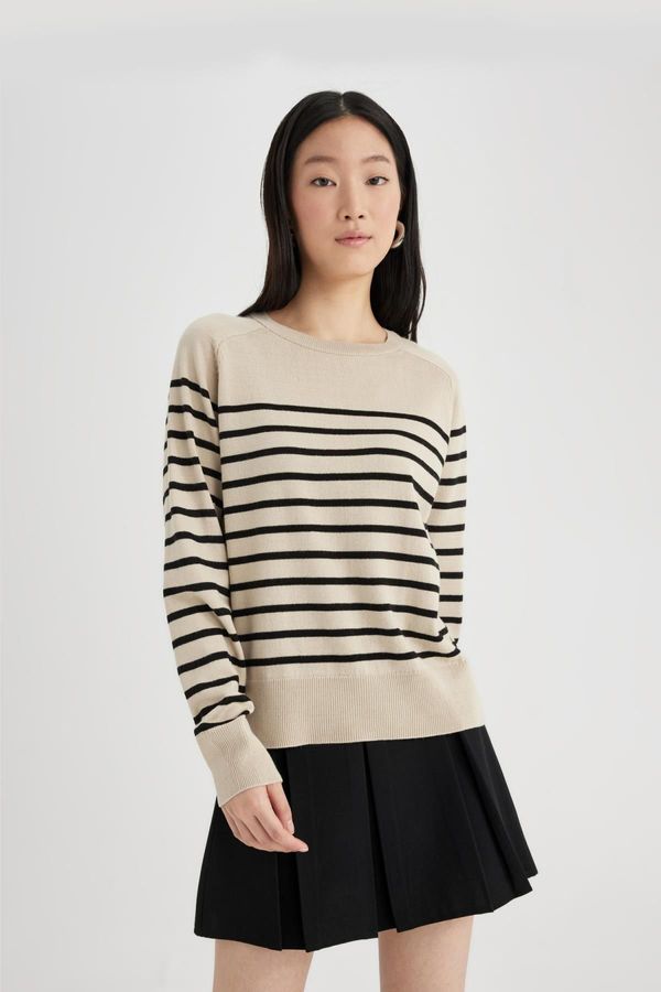 DEFACTO DEFACTO Regular Fit Soft Textured Crew Neck Striped Basic Plain Knitwear Sweater