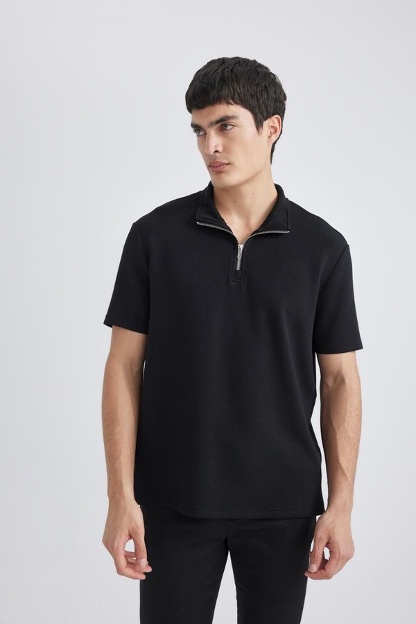 DEFACTO DEFACTO Regular Fit Stand Collar Half Zip Heavy Fabric Short Sleeve T-Shirt