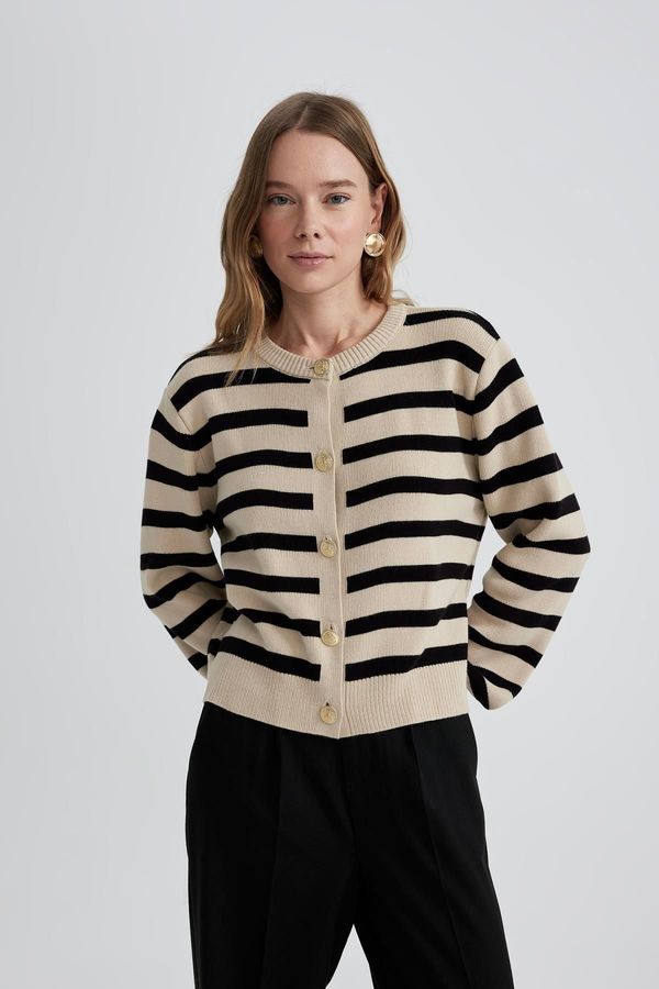 DEFACTO DEFACTO Regular Fit Striped Crew Neck Cardigan