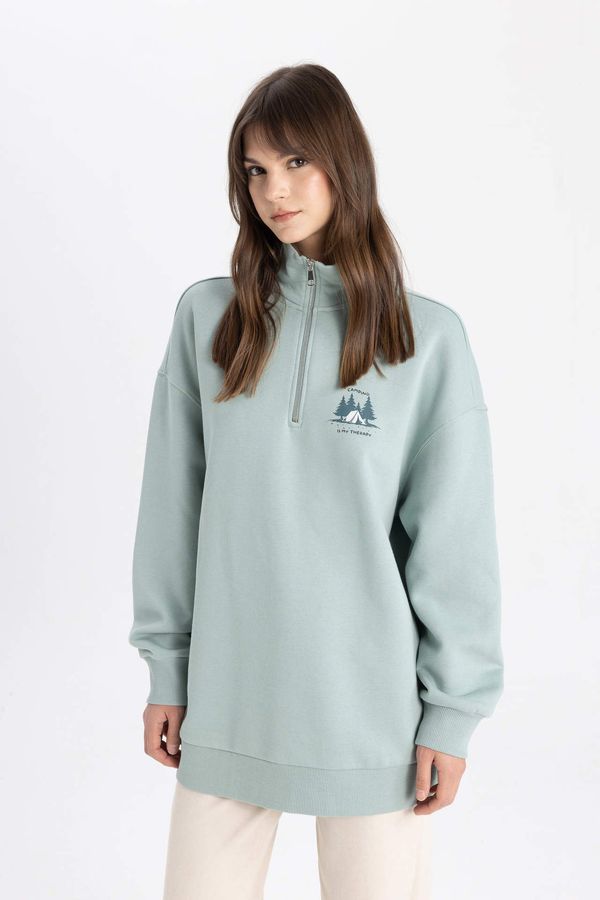DEFACTO DEFACTO Regular Fit Thick Sweatshirt Fabric Polo Collar Printed Sweat Tunic