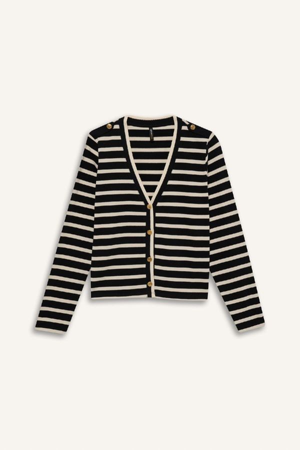 DEFACTO DEFACTO Regular Fit V Neck Striped Ribbed Camisole Buttoned Cardigan