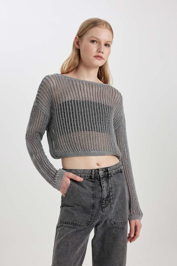 DEFACTO DEFACTO Relax Fit Boat Neck Crochet Sweater