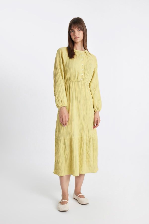 DEFACTO DEFACTO Relax Fit Crew Neck Muslin Long Sleeve Dress