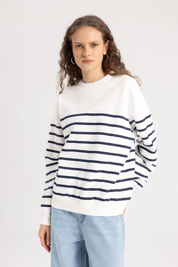 DEFACTO DEFACTO Relax Fit Crew Neck Striped Thin Sweatshirt