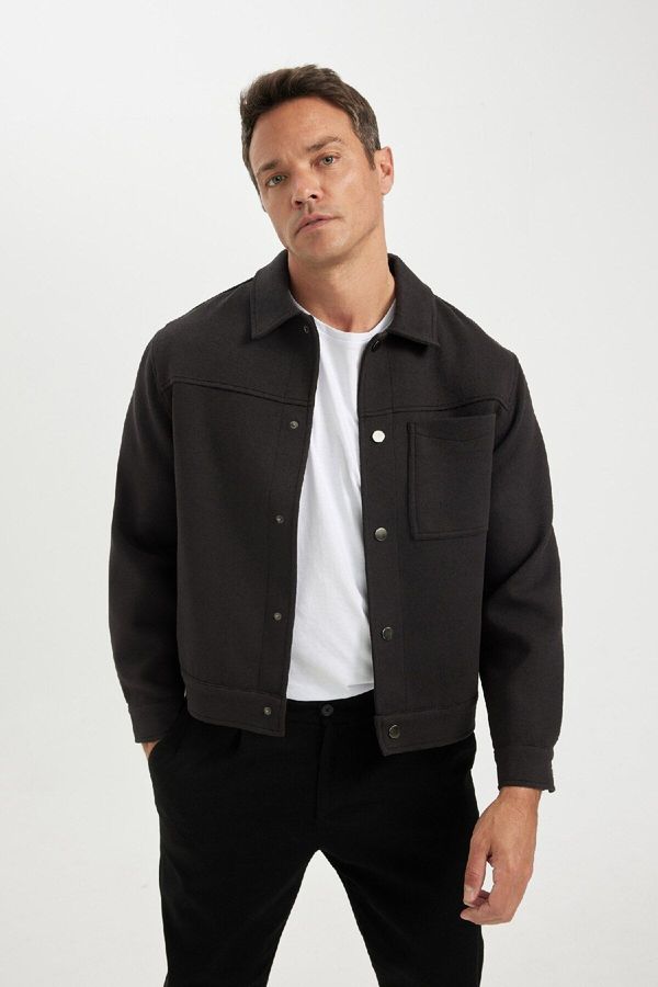 DEFACTO DEFACTO Relax Fit Jacket Coat Polo Collar Snap Pocket Lined