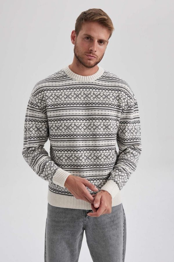 DEFACTO DEFACTO Relax Fit Patterned Crew Neck Knitwear Sweater